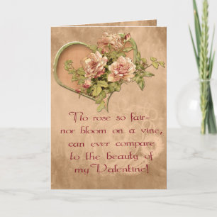 Antiqued Roses, Hearts and Lace Valentine Holiday Card