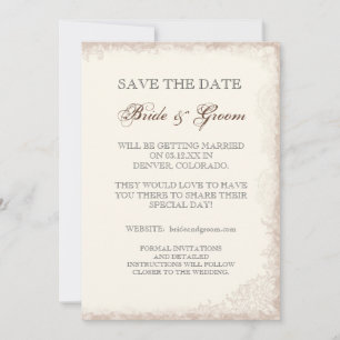 Antiqued Victorian Rose Save the Date Announcement