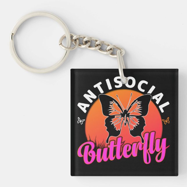 antisocial butterfly design vector illustration key ring (Front)