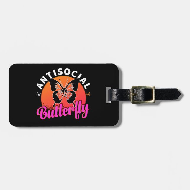 antisocial butterfly design vector illustration luggage tag (Front Horizontal)