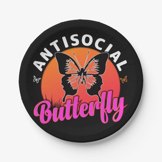 antisocial butterfly design vector illustration paper plate (Front)