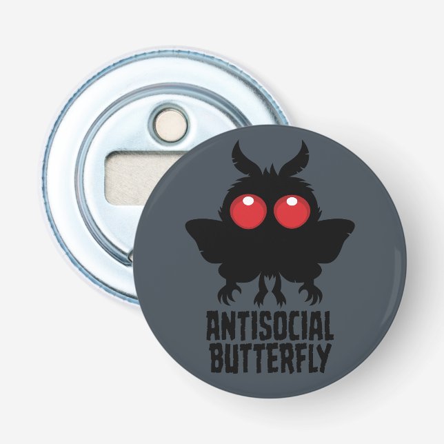 Antisocial Butterfly Mothman Cryptid Bottle Opener (Front)
