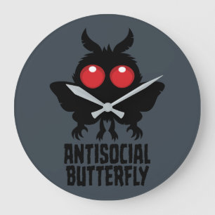 Antisocial Butterfly Mothman Cryptid Large Clock