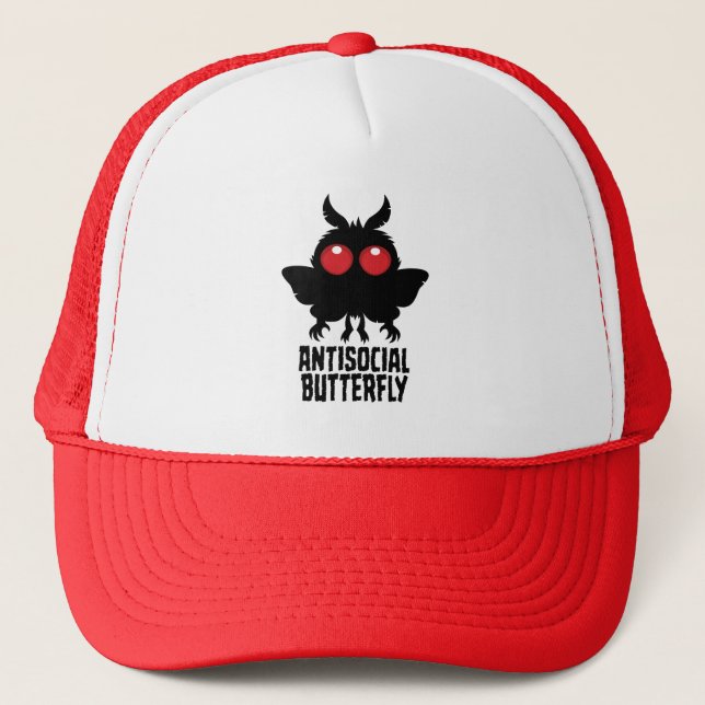 Antisocial Butterfly Mothman Cryptid Trucker Hat (Front)