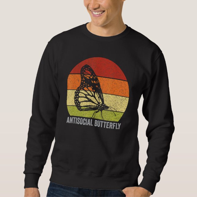 Antisocial Butterfly Retro Distressed Introverts Sweatshirt (Front)