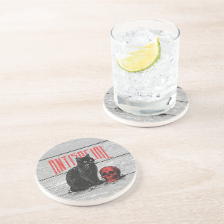 Antisocial Cat and Skull Coaster