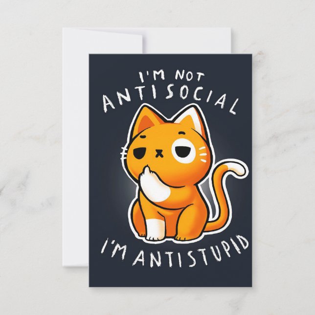 Antisocial cute Cat RSVP Card (Front)