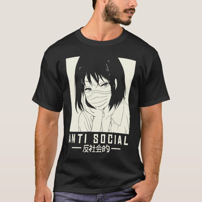 Antisocial Japanese Girl illustration with Face Ma T-Shirt (Front)