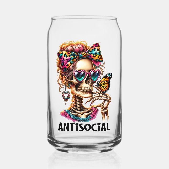 Antisocial Skeleton Lady Can Glass (Back)