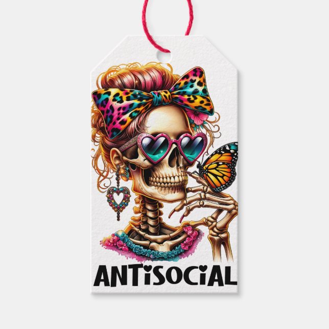 Antisocial Skeleton Lady Gift Tags (Front)
