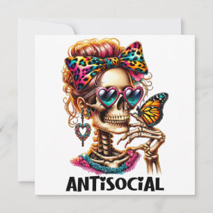 Antisocial Skeleton Lady Holiday Card