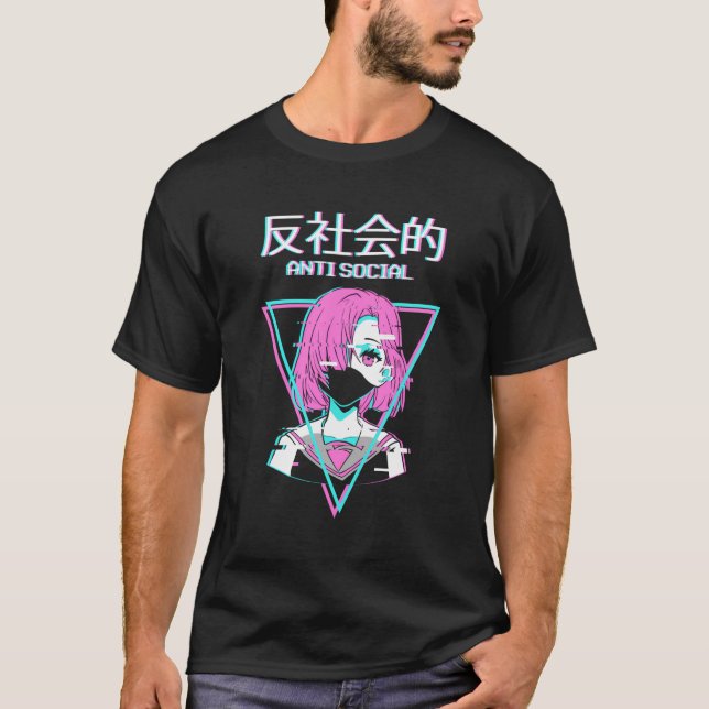 Antisocial Vaporwave Anime Girl Japanese Indie Alt T-Shirt (Front)