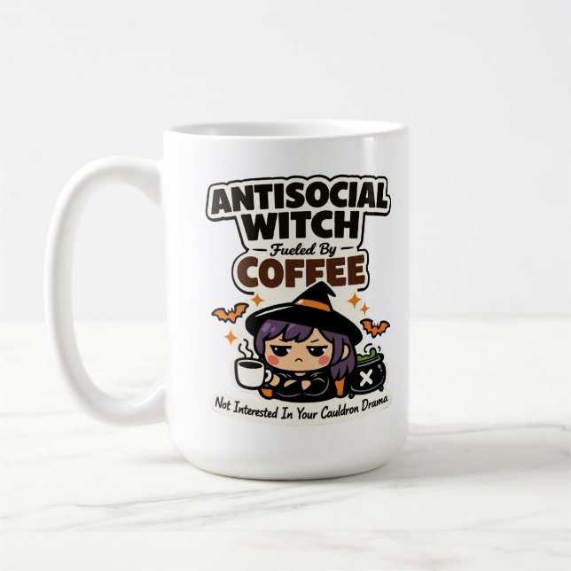 Antisocial Witch Coffee Halloween Mug (Left)