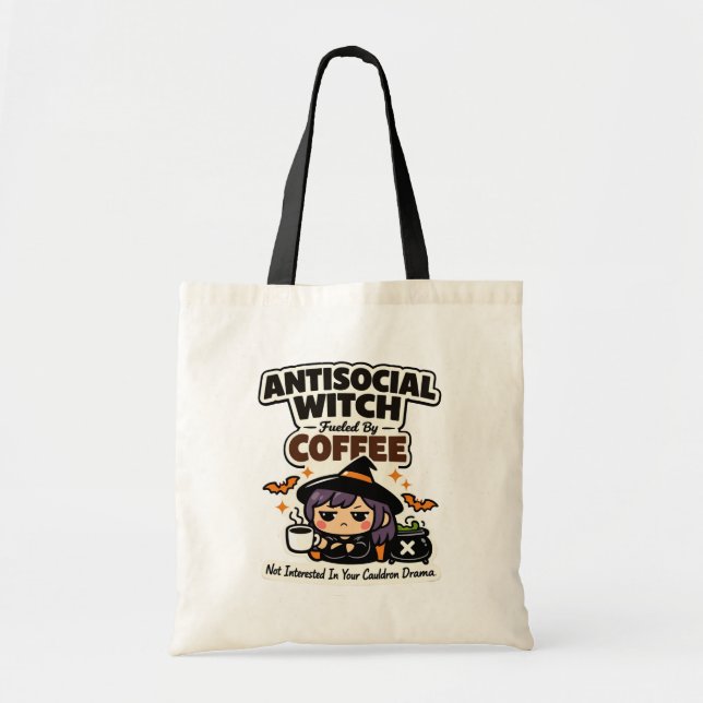 Antisocial Witch Coffee Halloween Tote Bag (Front)