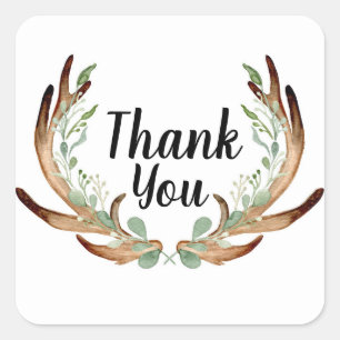Antler and Vine Watercolor Thank you Square Sticker