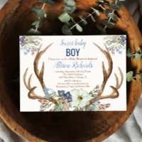 Antler boho rustic baby shower invitation boy