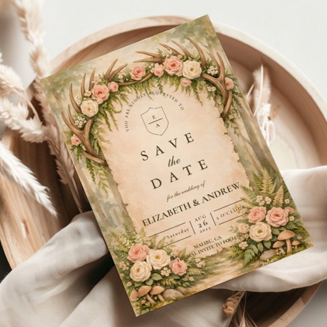 Antler Botanical Rustic Wedding Save The Date (Creator Uploaded)