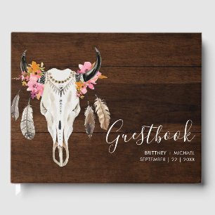 Antler Dark Wood Rustic Wedding  Guest Book