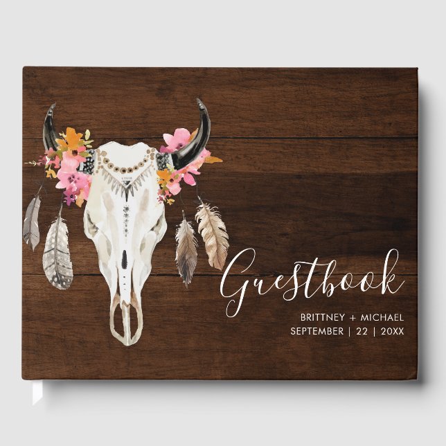 Antler Dark Wood Rustic Wedding  Guest Book (Front)