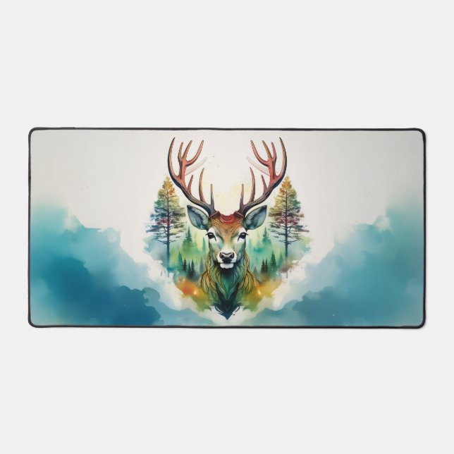 Antler Deer forest trees Desk Mat (Front)