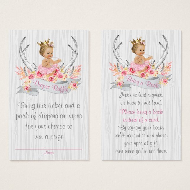 Antler Diaper Raffle Ticket and Bring a Book Card (Front & Back)