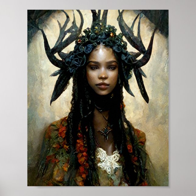 Antler Fae 3 Fairy Fantasy Art Poster (Front)