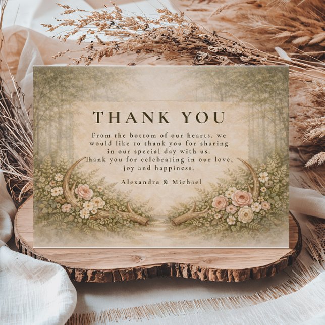 Antler Floral Boho Wedding Thank You Card (Creator Uploaded)