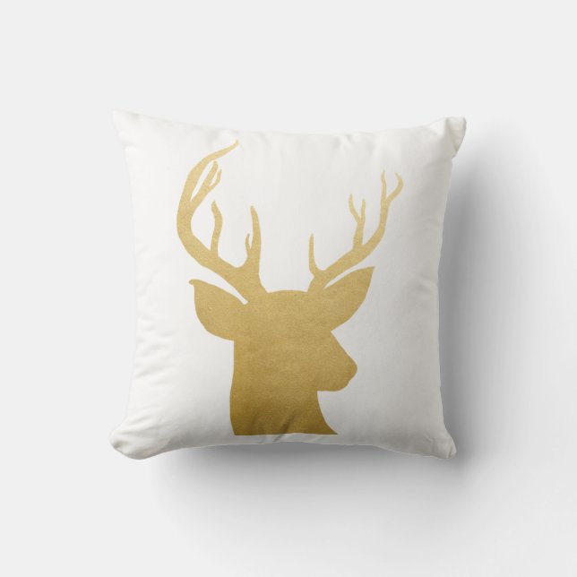 Antler | Reindeer | Faux Gold Foil  Modern Holiday Cushion (Front)