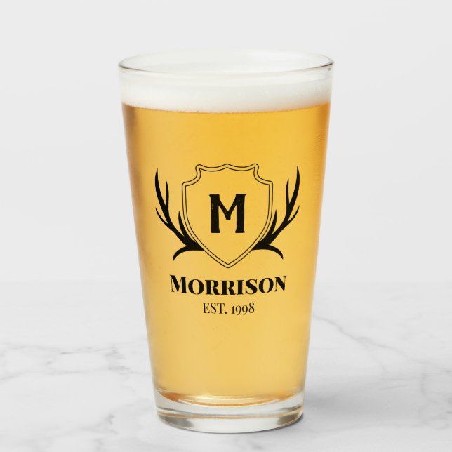 Antler & Shield Rustic Monogram Glass (Front Filled)