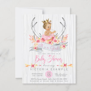 Antler Tribal Boho Princess Baby Shower Invitation