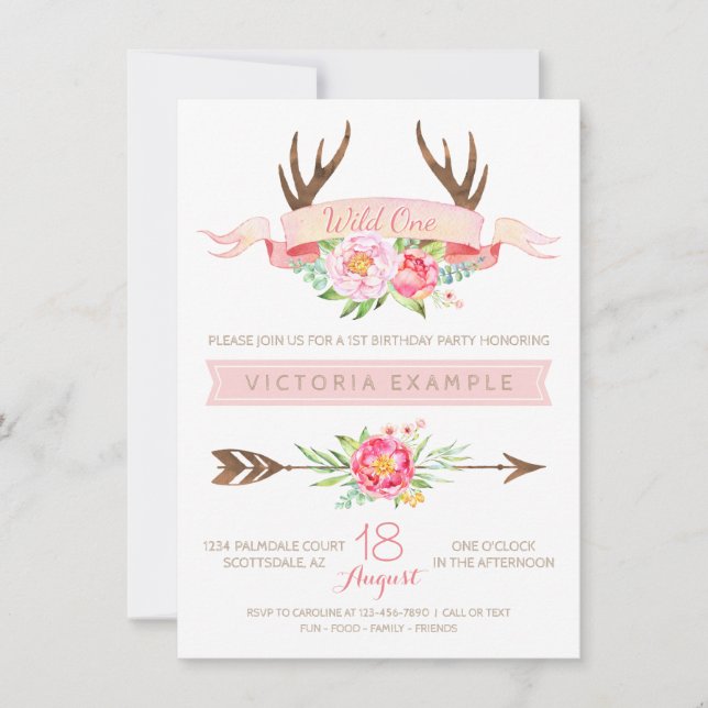 Antler Wild One Tribal First Birthday Invitations (Front)