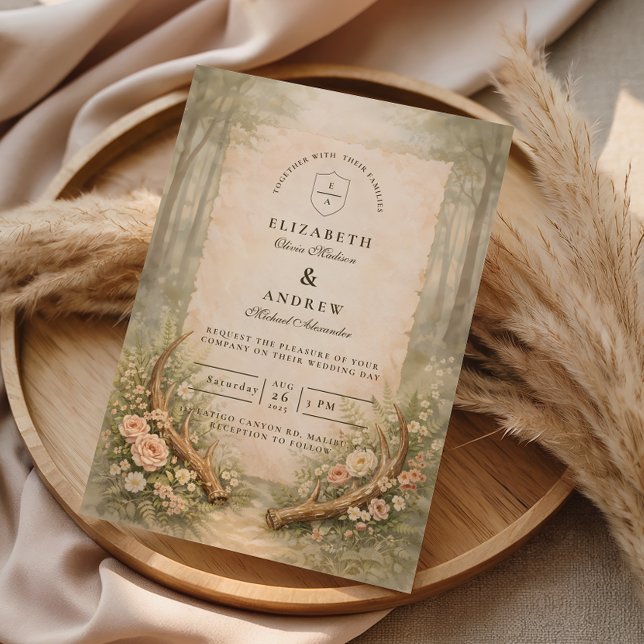Antler Woodland Wedding Invitation (Creator Uploaded)