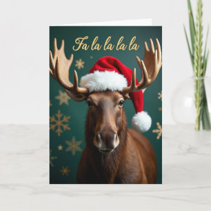 Antlered Animal In Red Hat Christmas Card