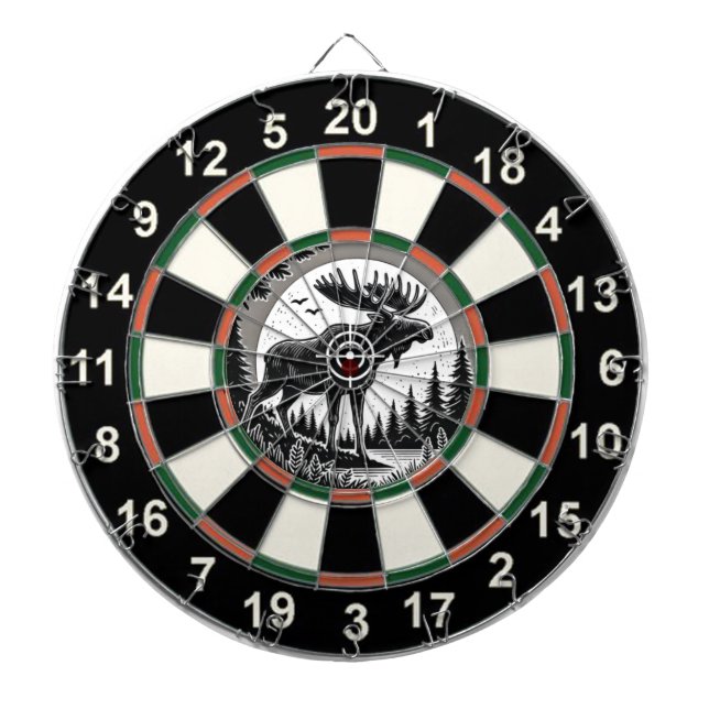 Antlered Moose in Forest Bullseye Dartboard (Front)