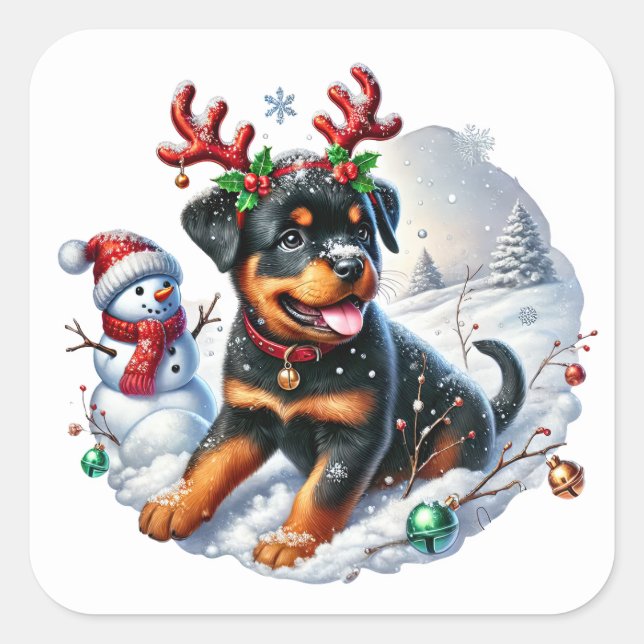 Antlered Pup, Christmas Magic! Square Sticker (Front)