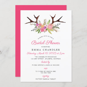 Antlers and Flowers Rustic Bridal Shower Invitation