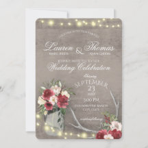 Antlers and String Lights Rustic Burgundy Floral I