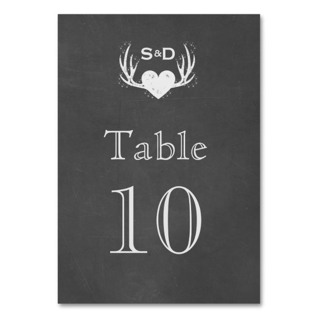 Antlers & Heart Tying The Knot Table Number (Front)
