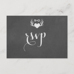 Antlers & Heart Tying The Knot Wedding RSVP Card