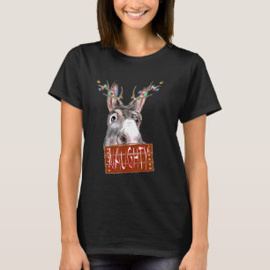 Antlers Lights Naughty Sign Christmas Donkey T-Shirt