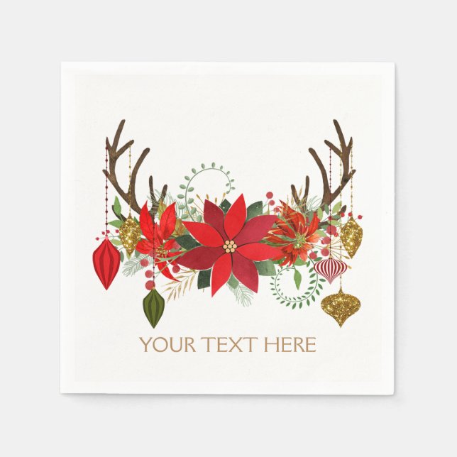Antlers Ornaments Floral Antlers Holiday Rustic Napkin (Front)
