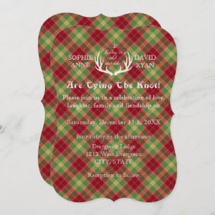 Antlers Red and Green Plaid Wedding Invitation