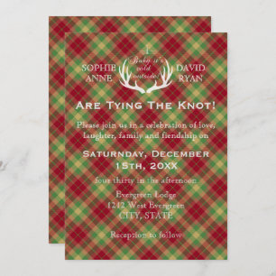 Antlers Red and Green Plaid Wedding Invitation