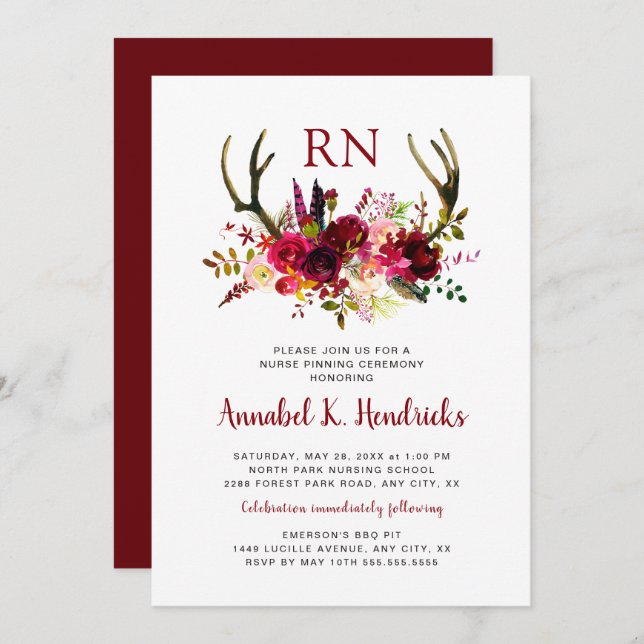 Antlers RN pinning ceremony / celebration party Invitation (Front/Back)