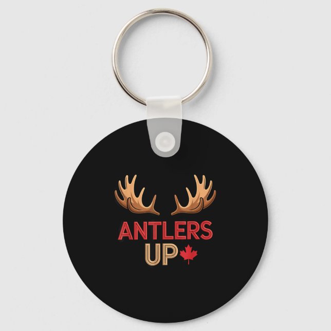 Antlers Up Canadian Pride Funny Canada Flag Moose  Key Ring (Front)