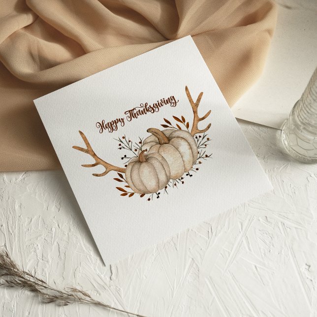 Antlers Watercolor Pumpkin Happy Thanksgiving card (Creator Uploaded)