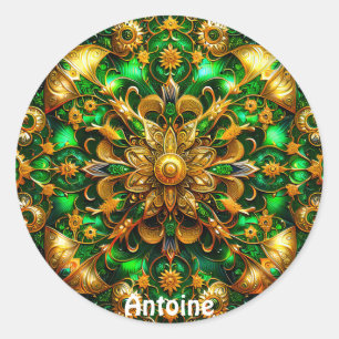 ANTOINE ~ Shiny Green and Gold Christmas ~ Classic Round Sticker