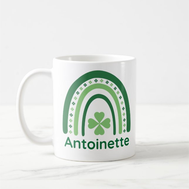 Antoinette Name Clover Boho Rainbow Coffee Mug (Left)