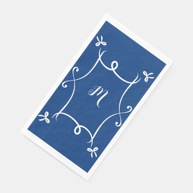 Antoinette Navy Blue Elegant Emblem Filigree Napkin (Corner)