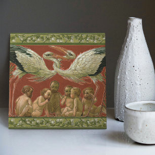 Anton Seder's Tender Storks Art Nouveau Wall Ceramic Tile